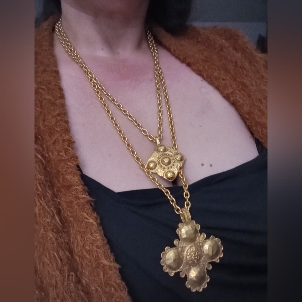 Chanel Gold Plated Double Pendant Chain Necklace Circa 1984 - 100% Authentic